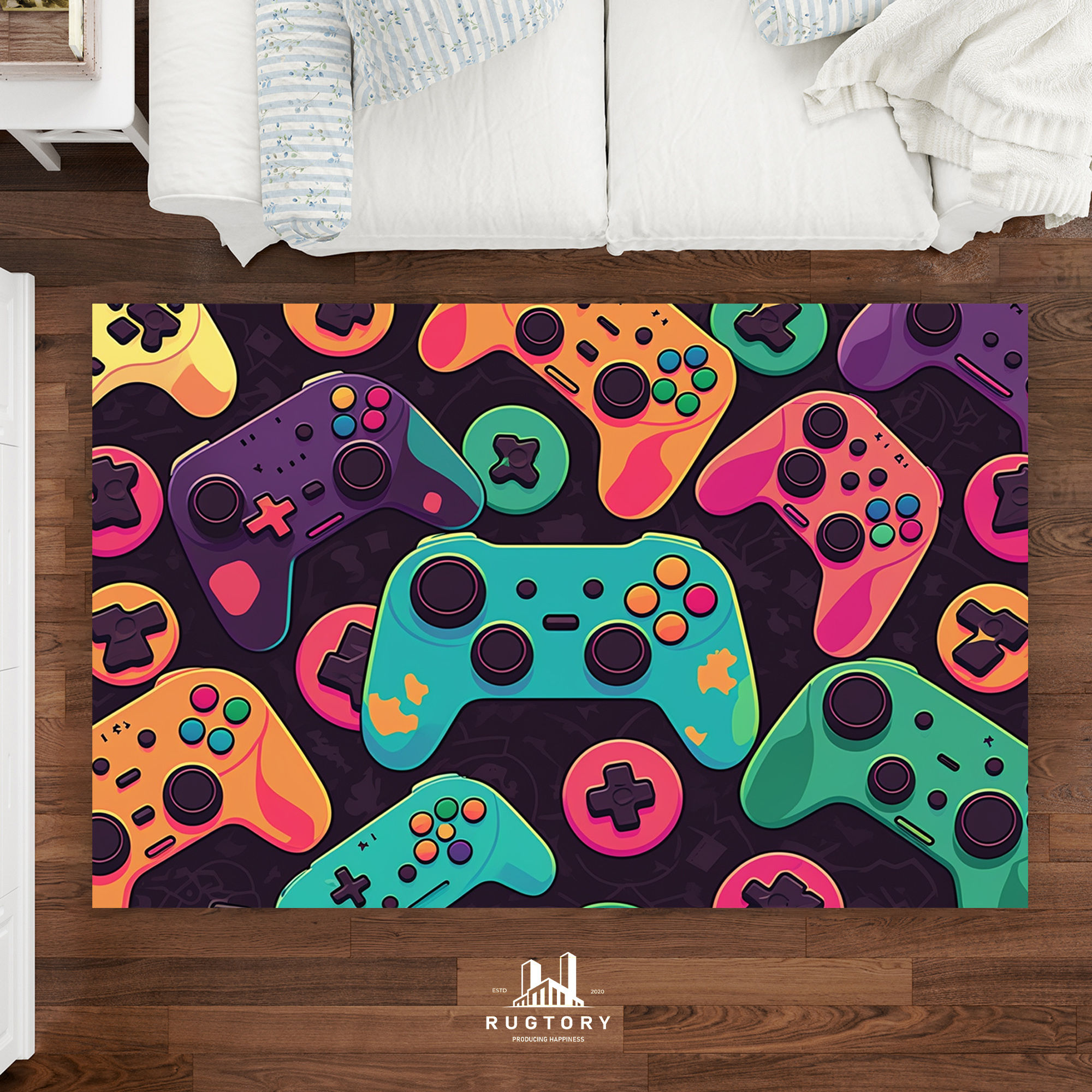 Oyun Kumandası Desenli Canlı Renkli Halı