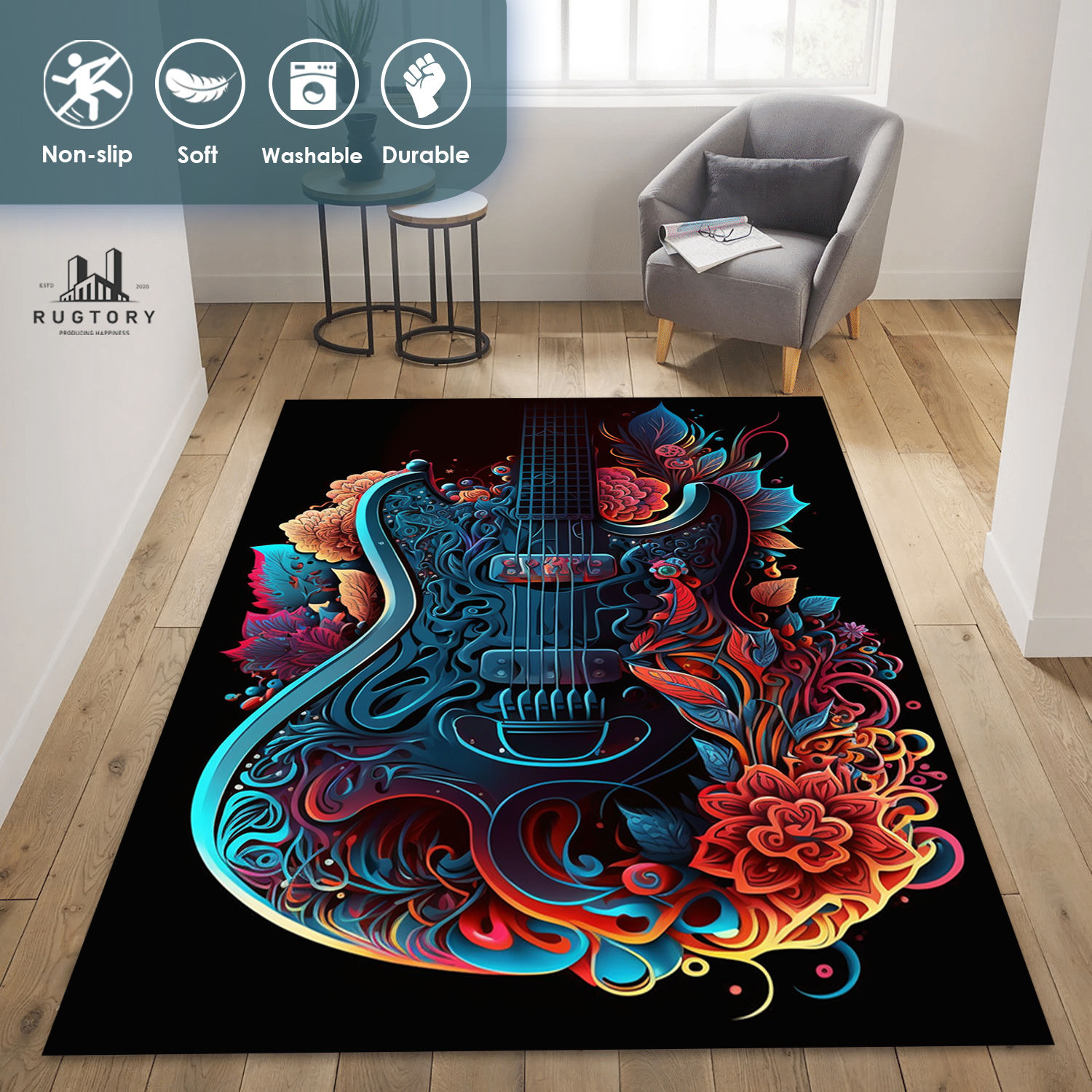 Detailed Ornamental Guitar Rug