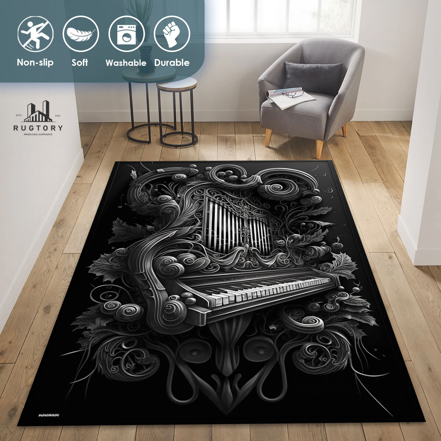 Detaylı Süslemeli Piyano Halısı