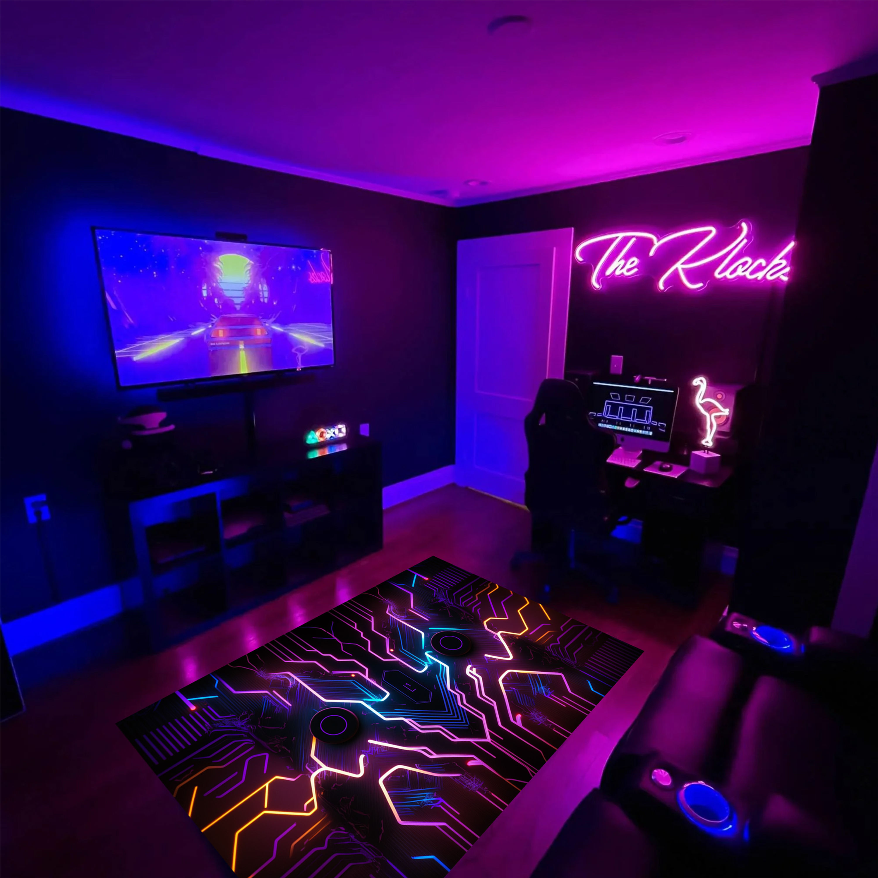 Neon Elektrik Desenli Oyuncu Halısı