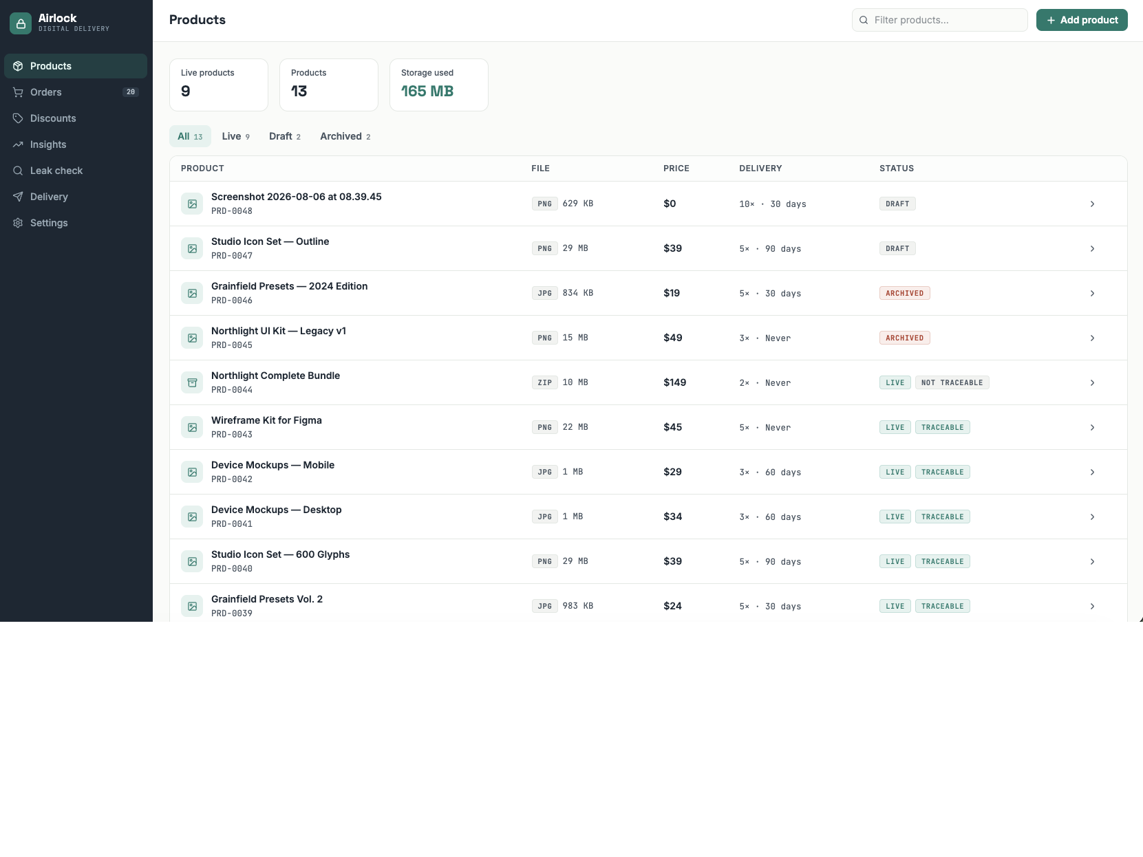 Sell Digital Downloads dashboard view — Apps for Stores app on the Wix App Market