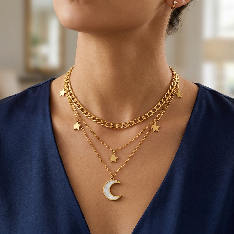 Thumbnail: Moonlight Charm Layered Necklace