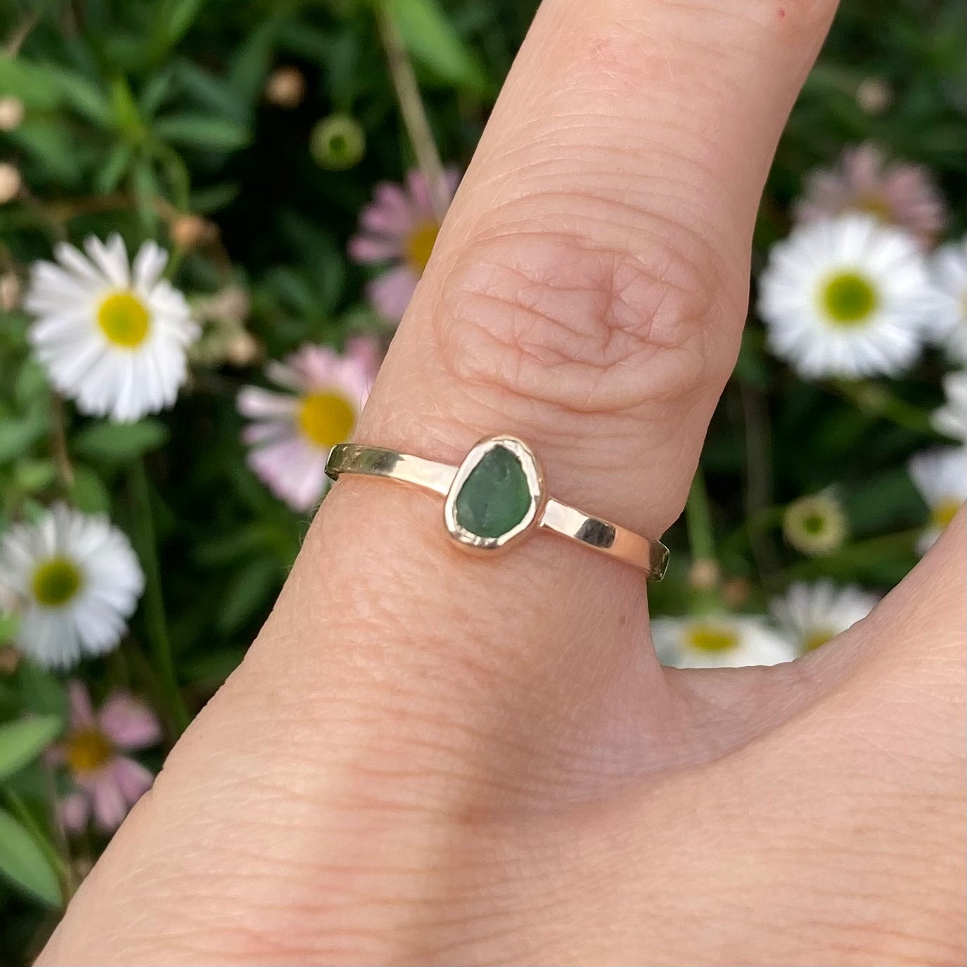 Recycled 9ct gold and sea glass ring