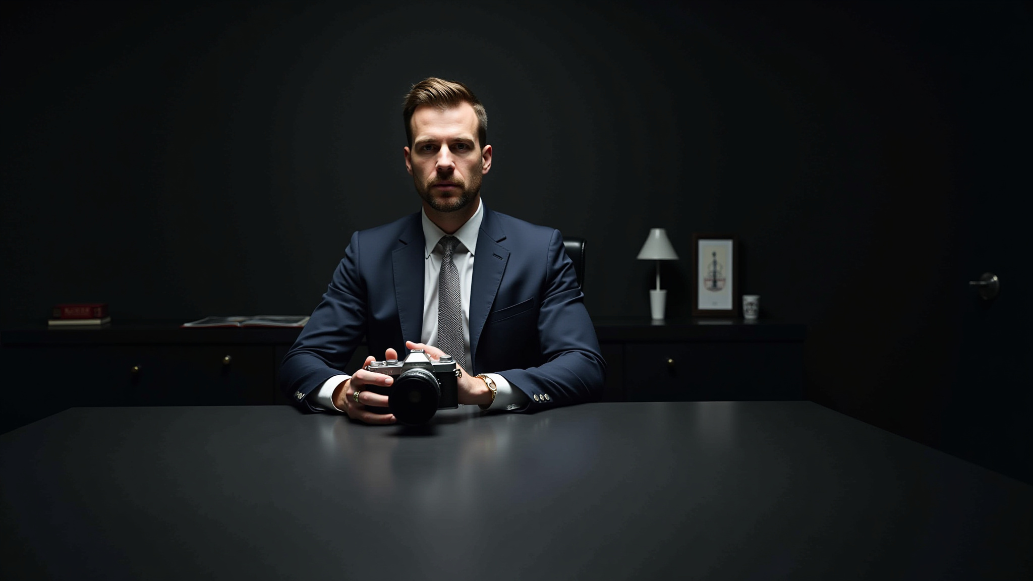 professional man in a suit with a camera