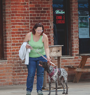 april-with-dog-downtown-bastrop-field-trip