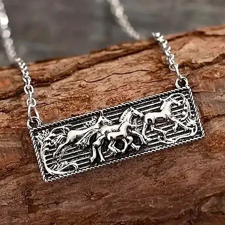 Silver Running Horses Necklace