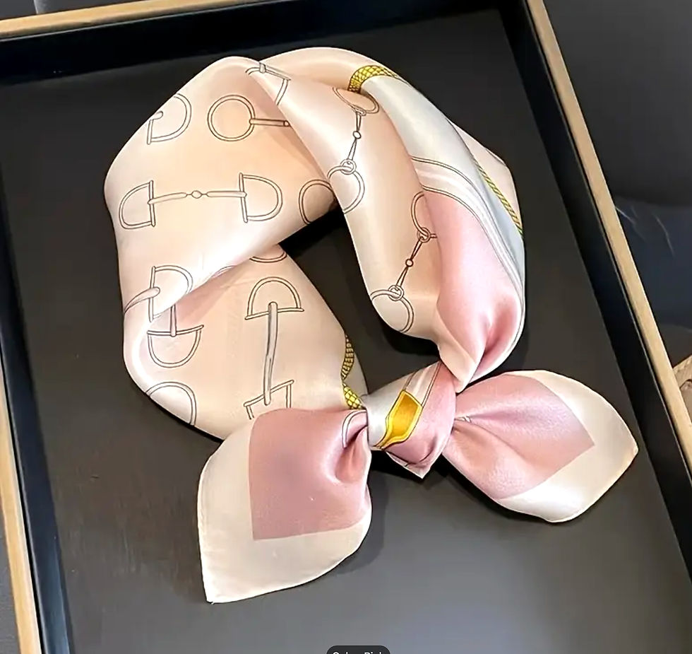 Thumbnail: Silky Pink Equestrian Scarf with Silver Bits and Gold Accents