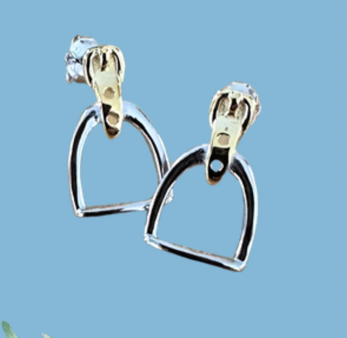 Sterling Silver Stirrup Earrings (Two-Tone)