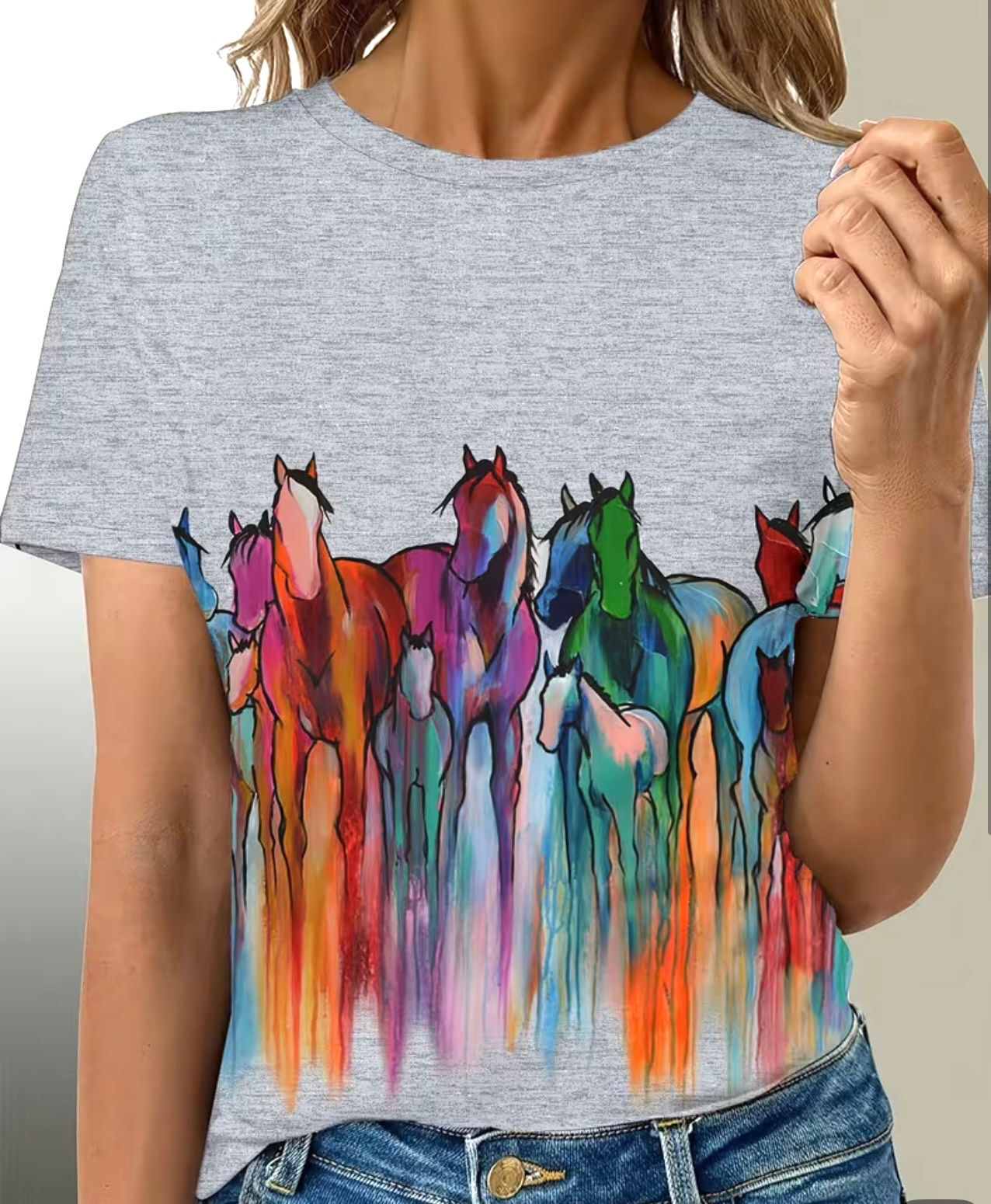 Painted Herd Short Sleeve Tee in Grey