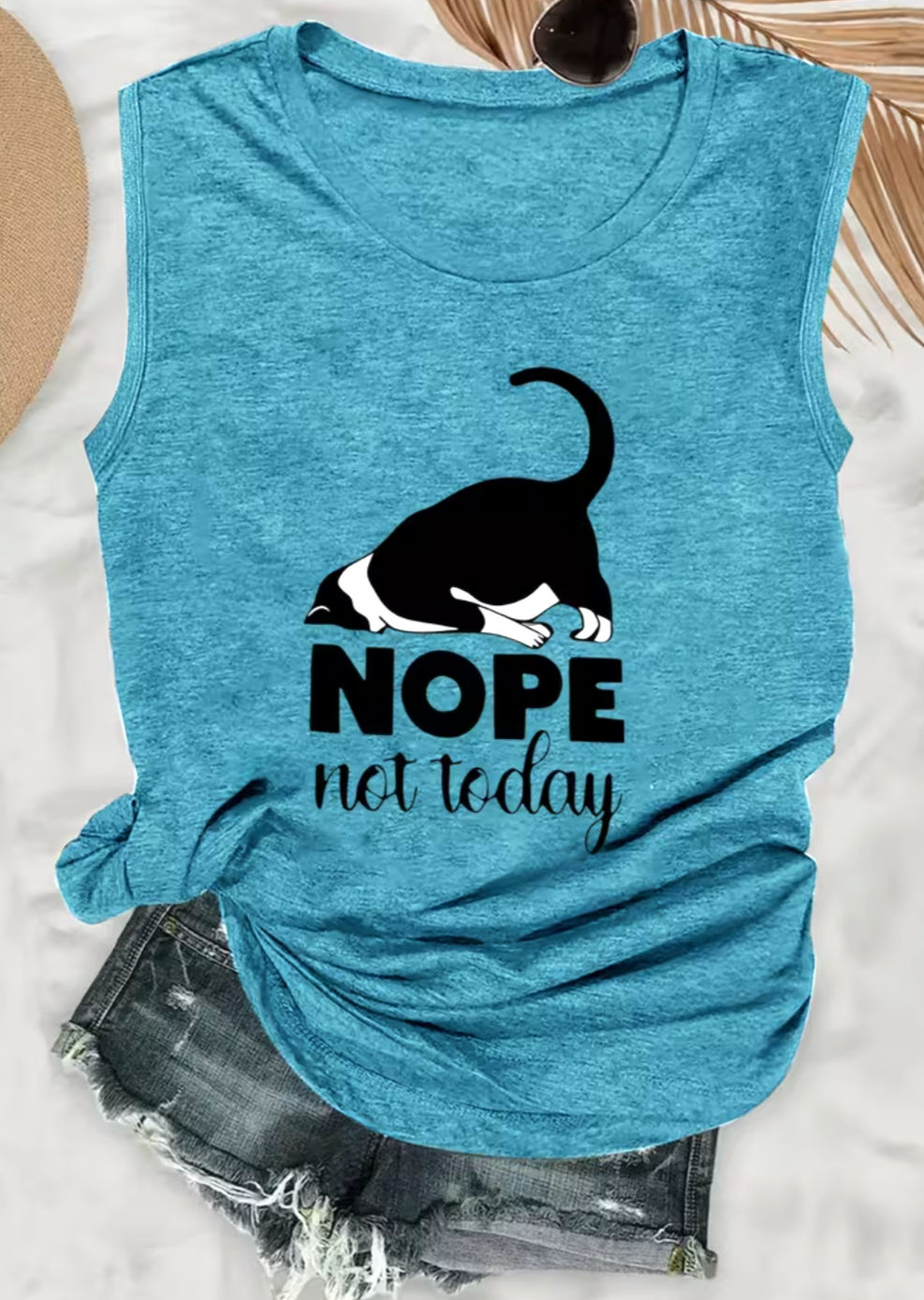Nope Not Today Sleeveless Tee in Peacock Blue