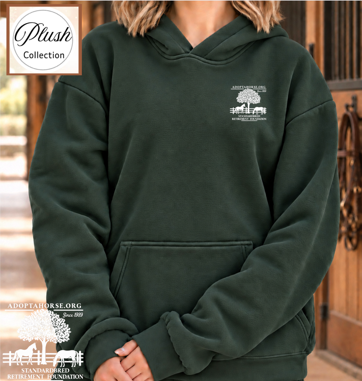 Our NEW Plush Hoody in Hunter Green and White