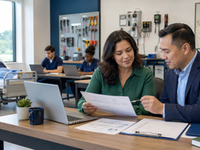 Career-school owner and CPA preparing for a TWC career school balance sheet audit in Texas