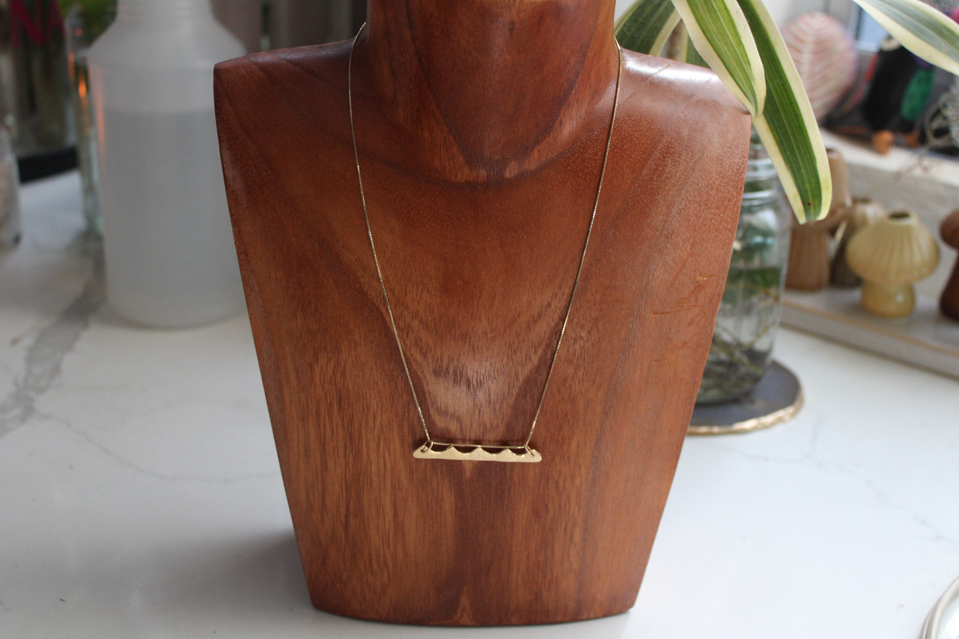 14K Gold - Sterling Silver Wavy Bar Necklace