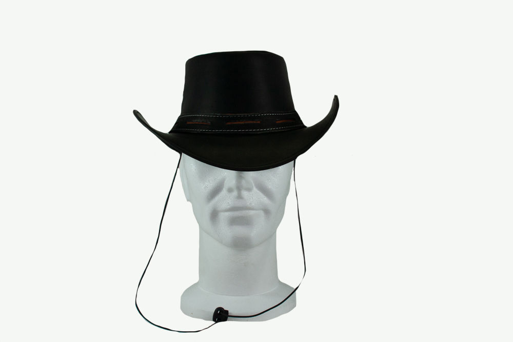 Leren zwarte western hoed.Maat L