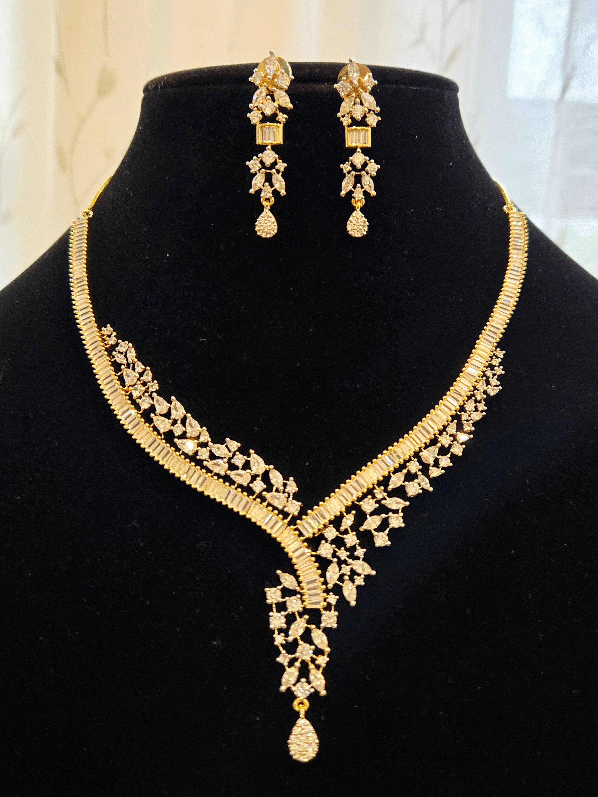 American diamond cluster necklace