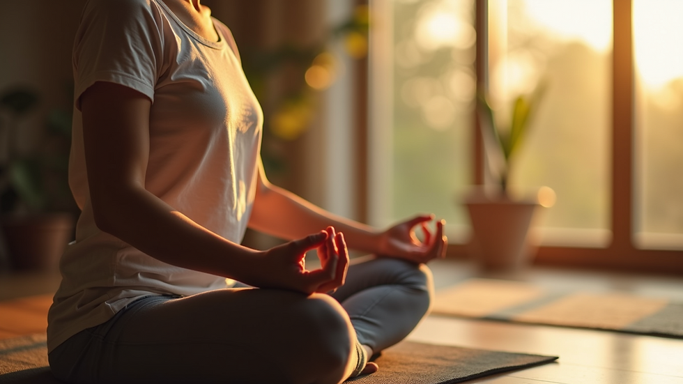 Close-up view of a person practicing deep breathing in a serene environment