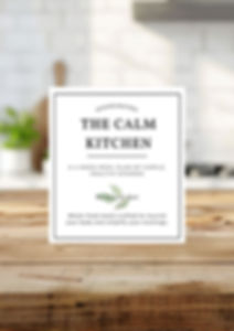 The Calm Kitchen cookbook cover showing a 4-week whole-food dinner meal plan by Connie Riet.