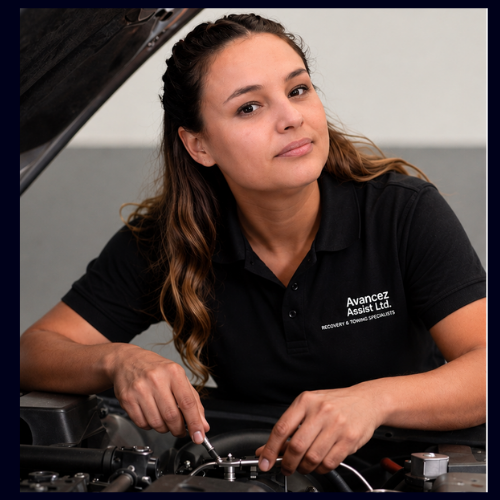 Female Avancez Assist recovery operator checking a vehicle 
