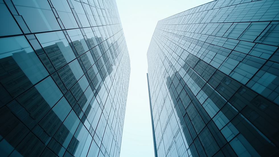 Eye-level view of a modern office building representing economic growth