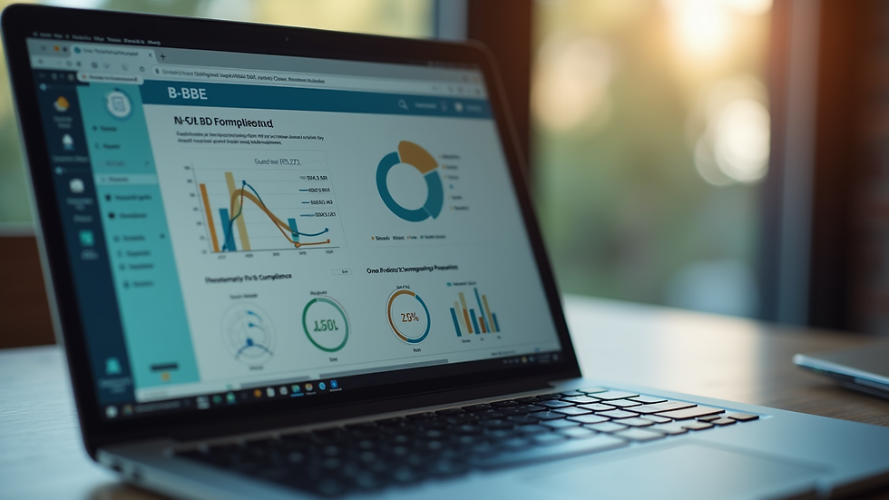 Close-up view of a laptop screen displaying B-BBEE compliance data