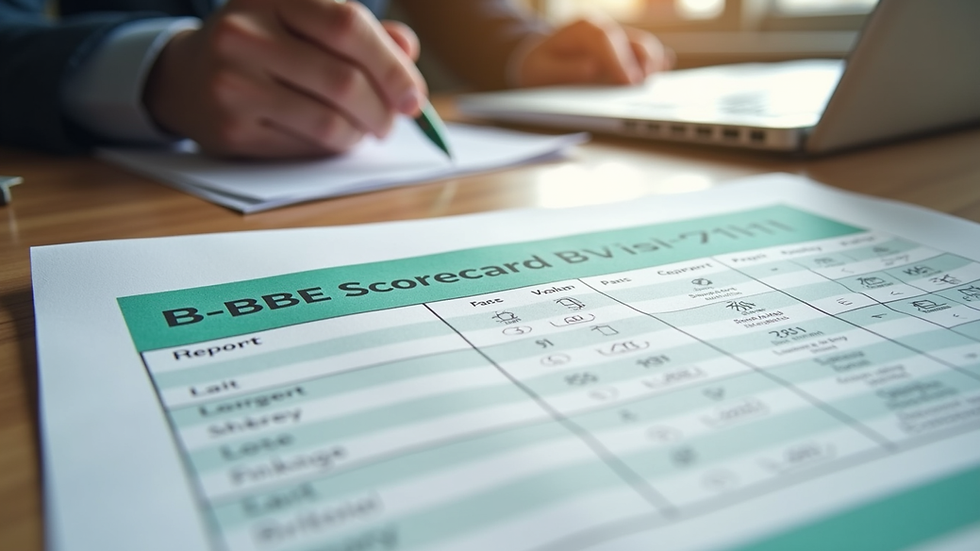 Close-up view of a B-BBEE scorecard report on a desk