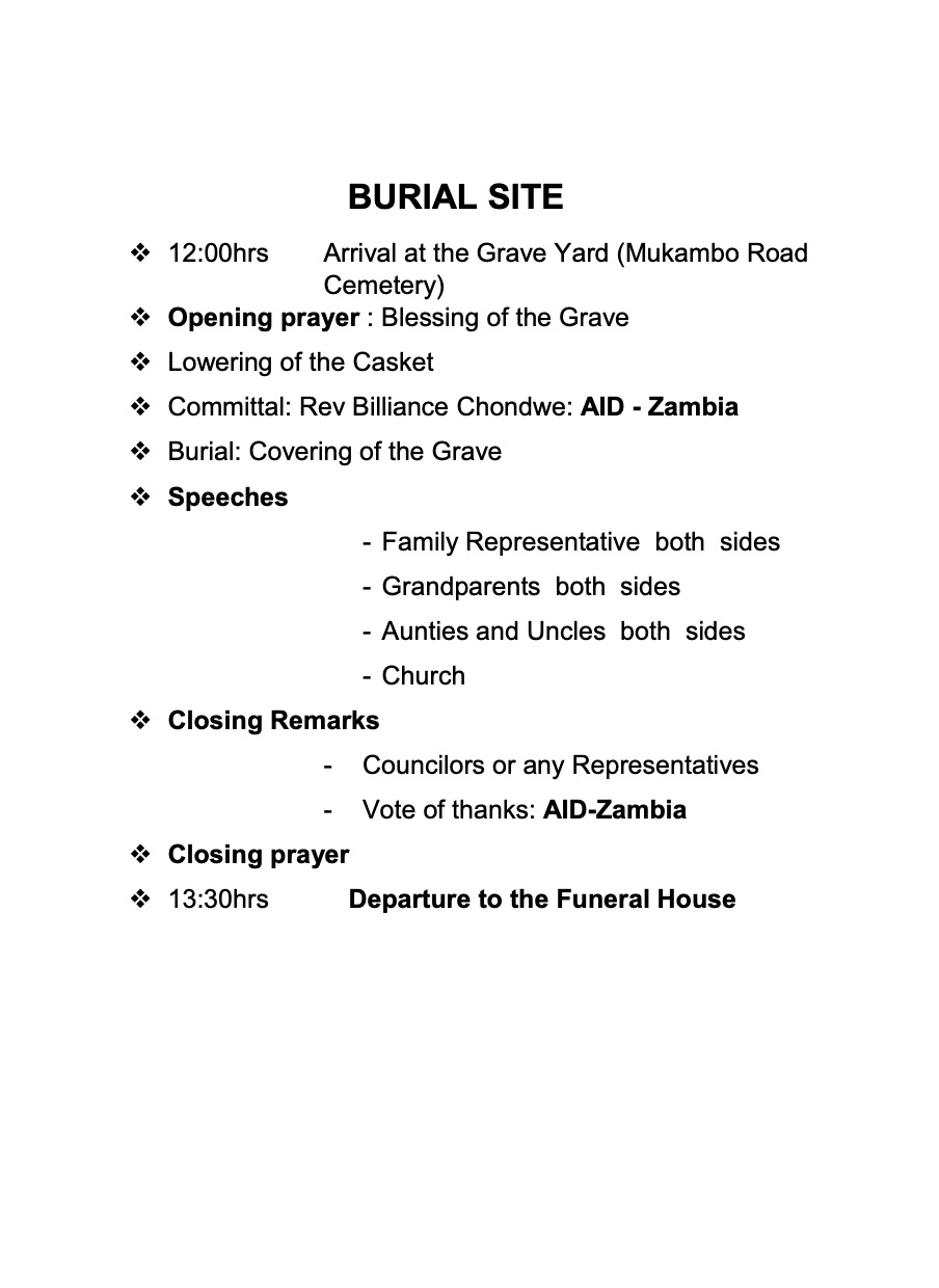 Golden Sinyangwe Burial Site Services