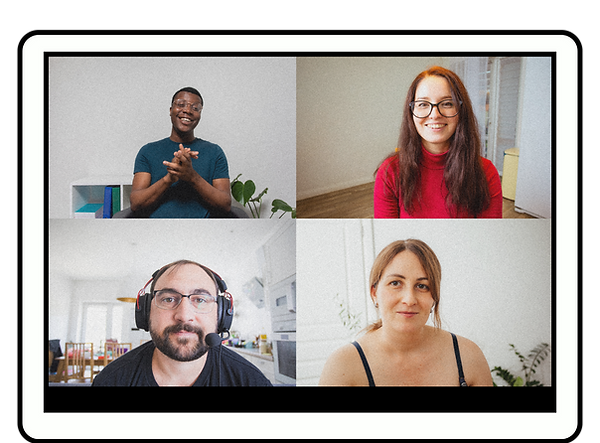 Image of 5 group members in a video chat meeting