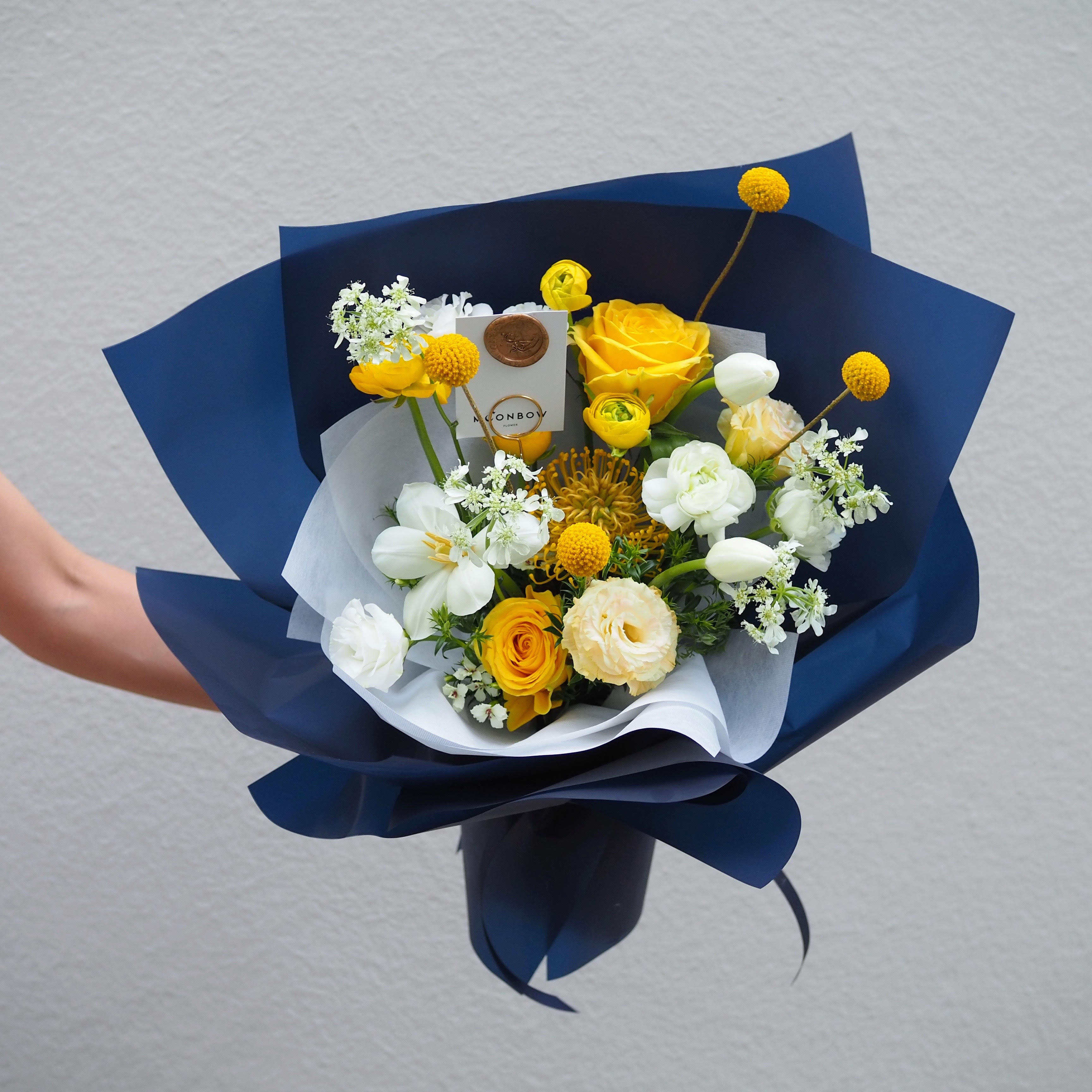 Summer Sault Bouquet with Blue Wrapping
