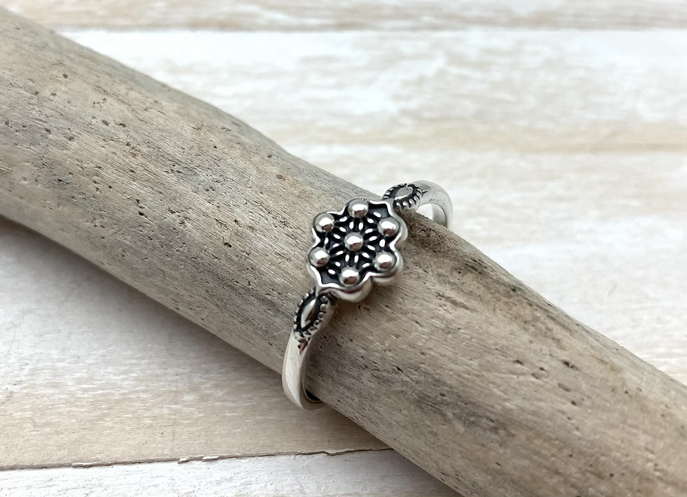 Thumbnail: SR7 Bali Little Mandala Silver Ring, Size 4 to 10