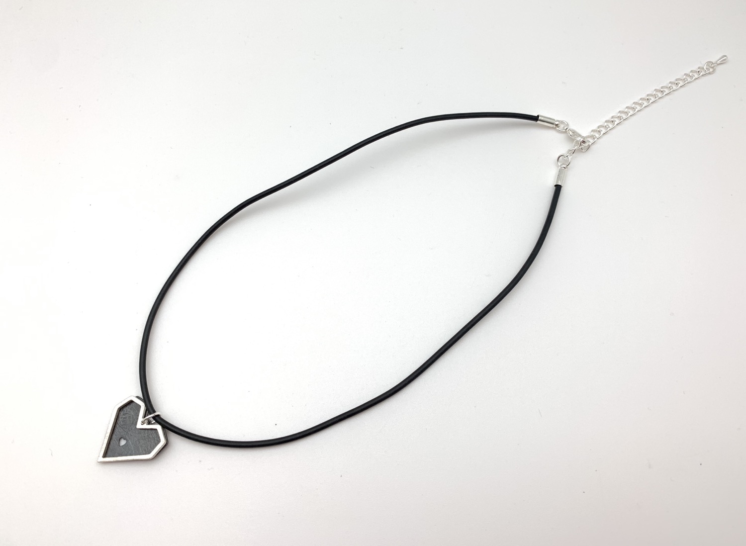 Thumbnail: NS68 Sale $10 Silver and Black Heart Cord Necklace 16" to 18" w/extension