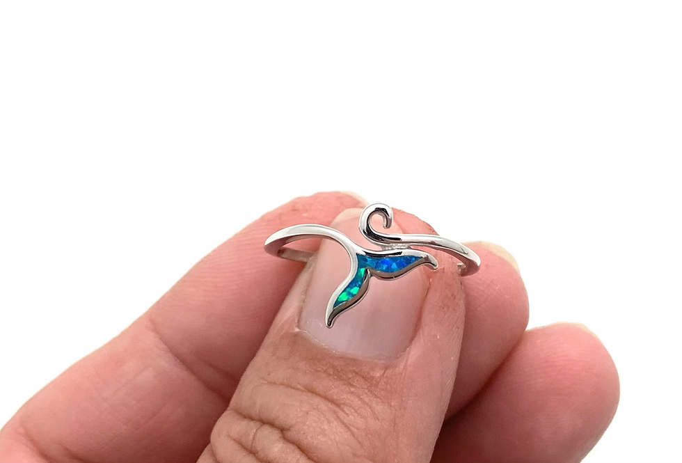 Thumbnail: SR65 Blue Opal Whale Tail ring 4-9