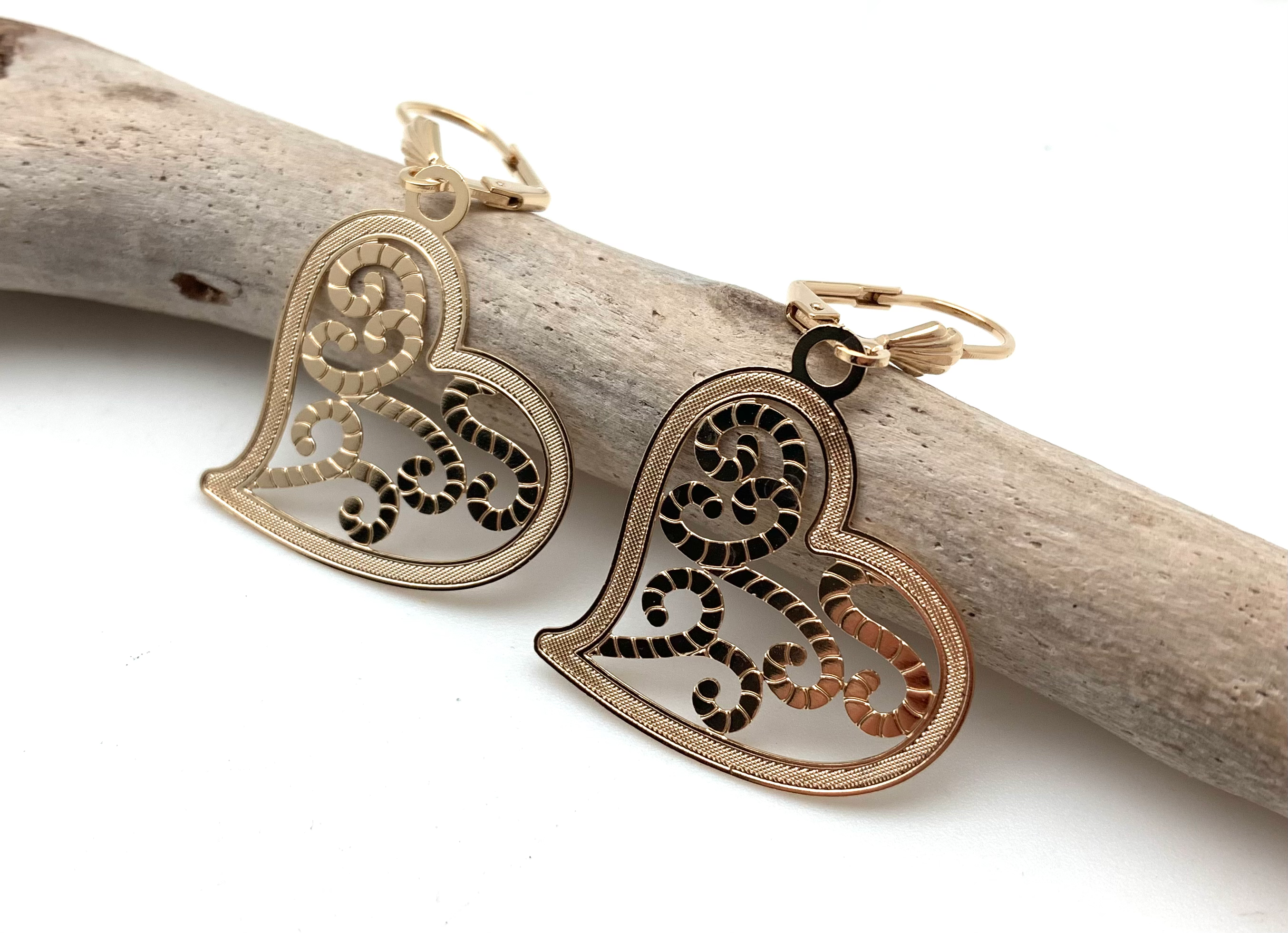 H278 Gold Fill Heart Swirl Earrings