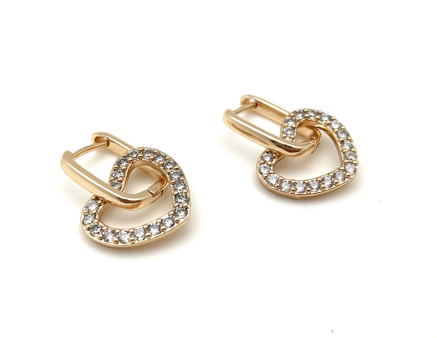 H201 Gold Open Heart Cz Earrings
