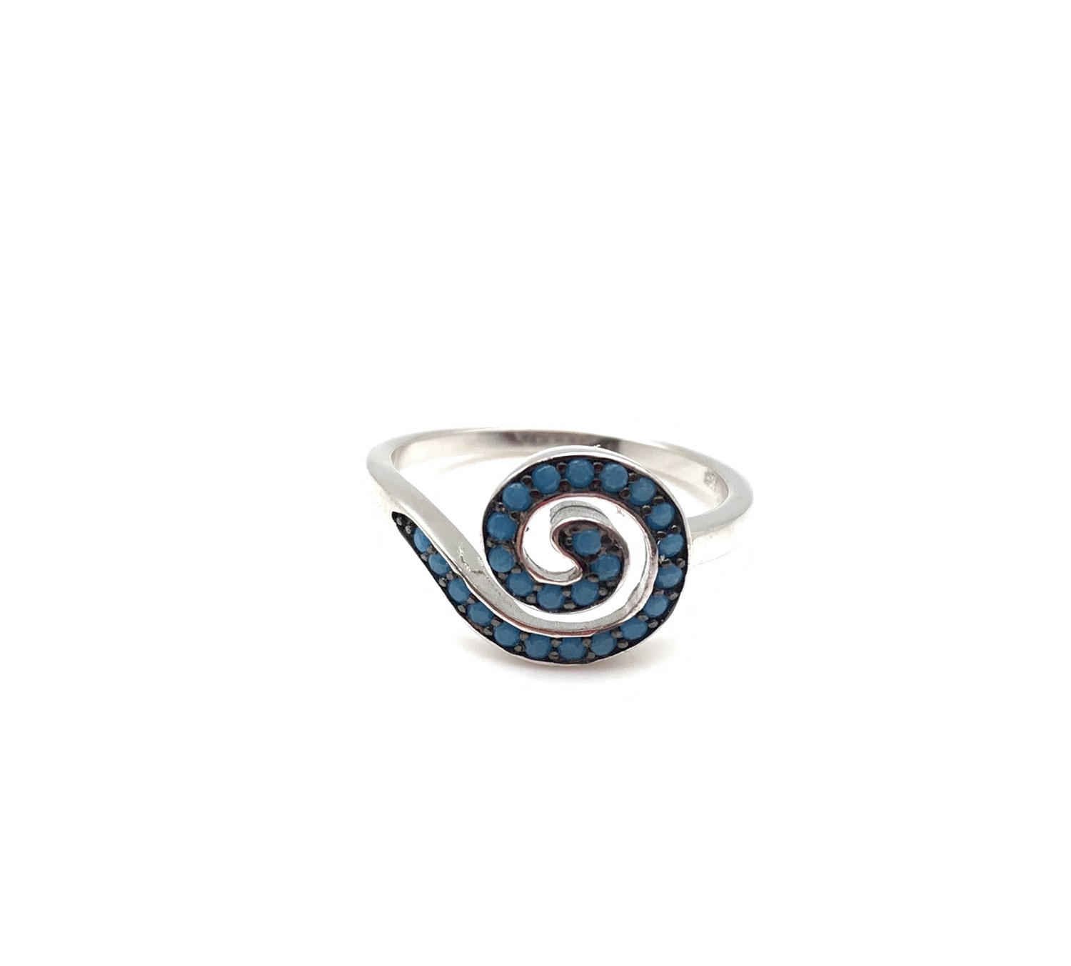 Thumbnail: SR4 Micro Turquoise Sterling Silver Swirl Ring Size 5, 6, 7, 8, 9, 10