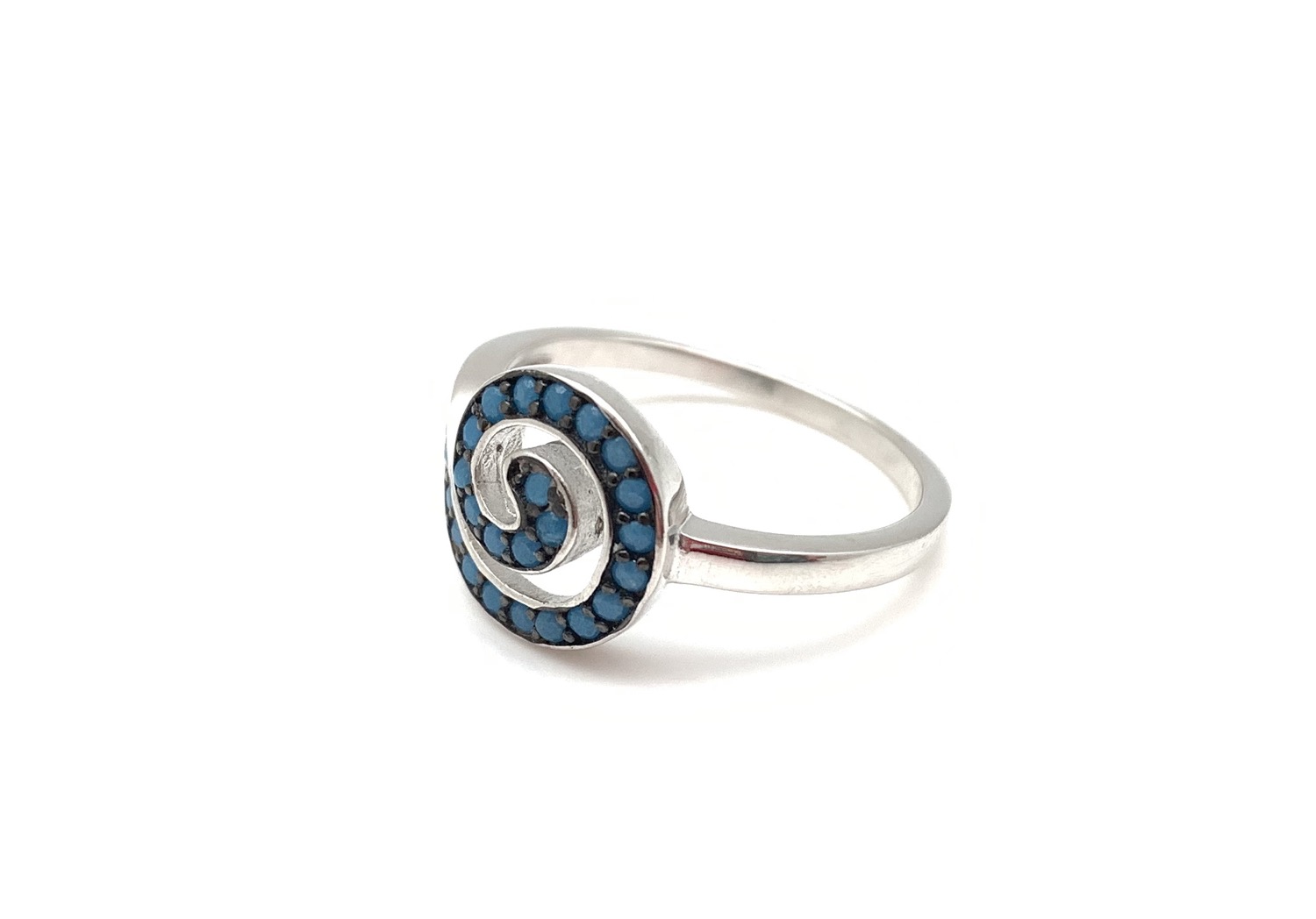 Thumbnail: SR4 Micro Turquoise Sterling Silver Swirl Ring Size 5, 6, 7, 8, 9, 10