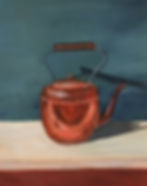 Capturing the light falling on the copper kettle. Water mixable oils on paper.