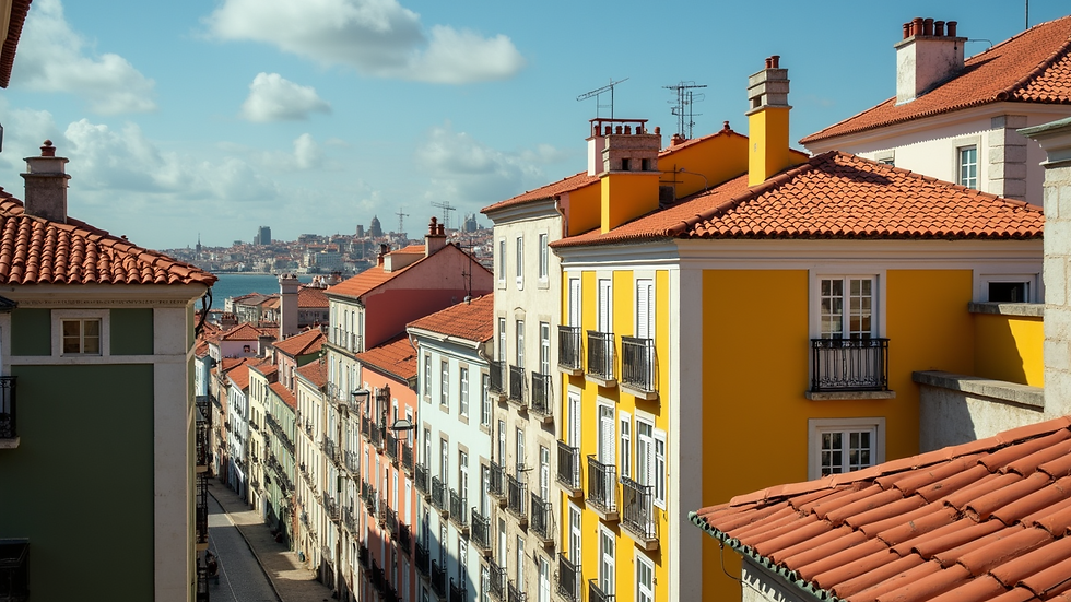 Close-up view of the colorful buildings in Lisbon's Alfama district