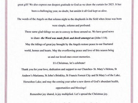 A Christmas Message from Father James to Our Community