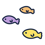 Three colorful fish going to buy their coastal coupon club membership and save money