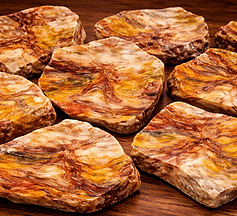 Raw Painted Caldera Jasper Gemstones Used at Fire & Stone Jewelry Studio Located in Taos,