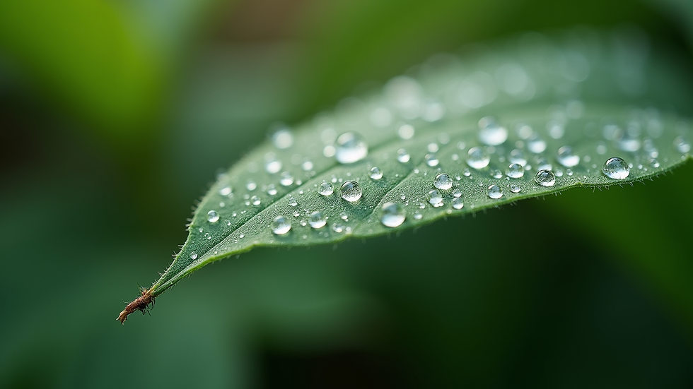 Close-up view of a macro nature photograph showing a dew-covered leaf