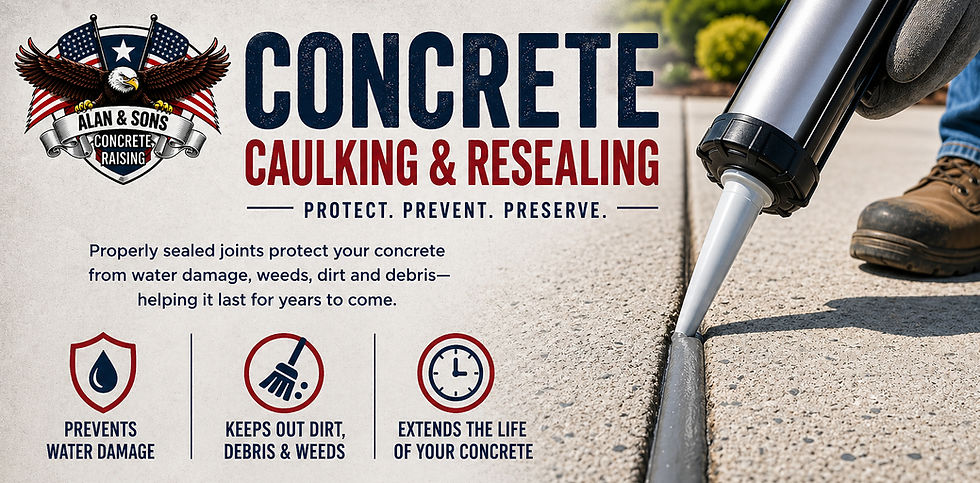 Concrete caulking and resealing in Northwest Indiana showing sealant applied to a concrete joint to prevent water damage and extend surface life in Lake, Porter, LaPorte, Jasper, Starke, Fulton, and Pulaski Counties