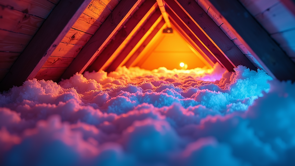 Eye-level view of attic insulation with thermal imaging highlighting cold spots