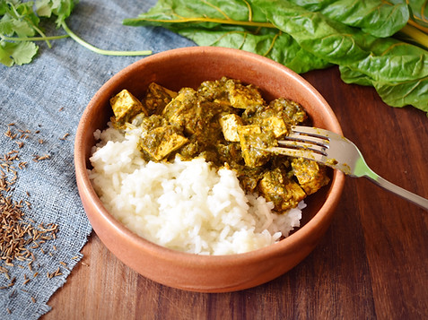 low fodmap vegan tofu spinach curry plant based recipe for IBS