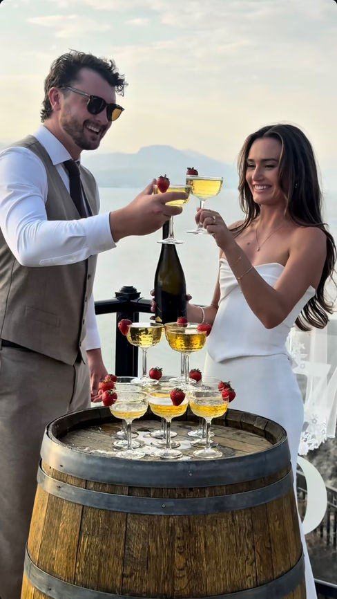 penticton wedding rentals - champagne tower, couple toast