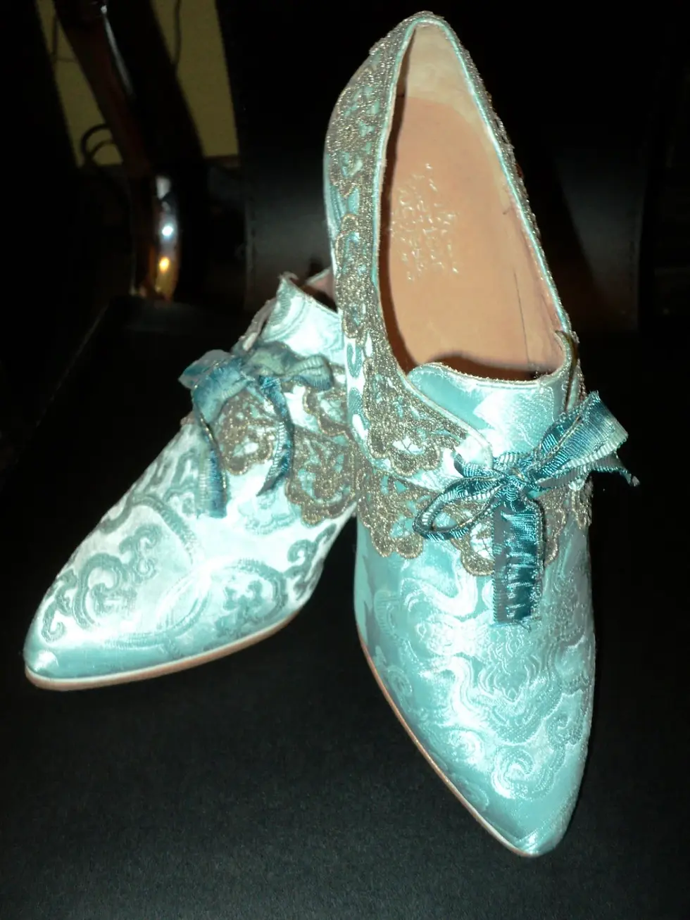 Thumbnail: Antique 1920's Pannier Gown Teal with Edwardian Metallic Embroidery