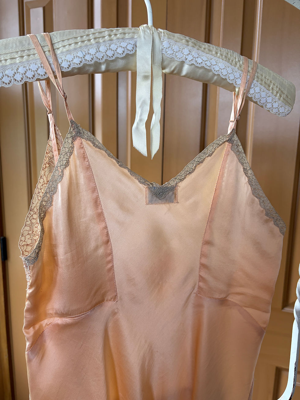 Thumbnail: 1920's / 1930's Creamy Peach Silk and Alencon Lace Button Crotch Step In