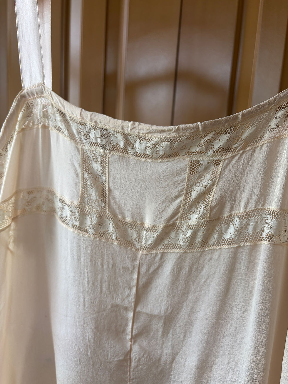 Thumbnail: 1920's Silk and Lace Step In with Ribbon Work Applique and Silk Straps
