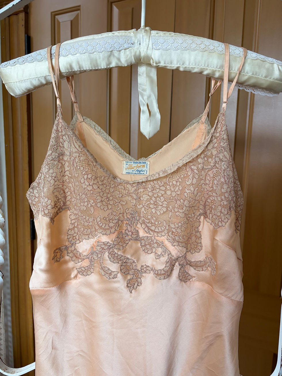 Thumbnail: 1920's / 1930's Creamy Peach Silk and Alencon Lace Button Crotch Step In
