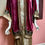 Thumbnail: Claret Silk Velvet Jacket/Robe with Metallic Lace and Taj Majal Building Scape